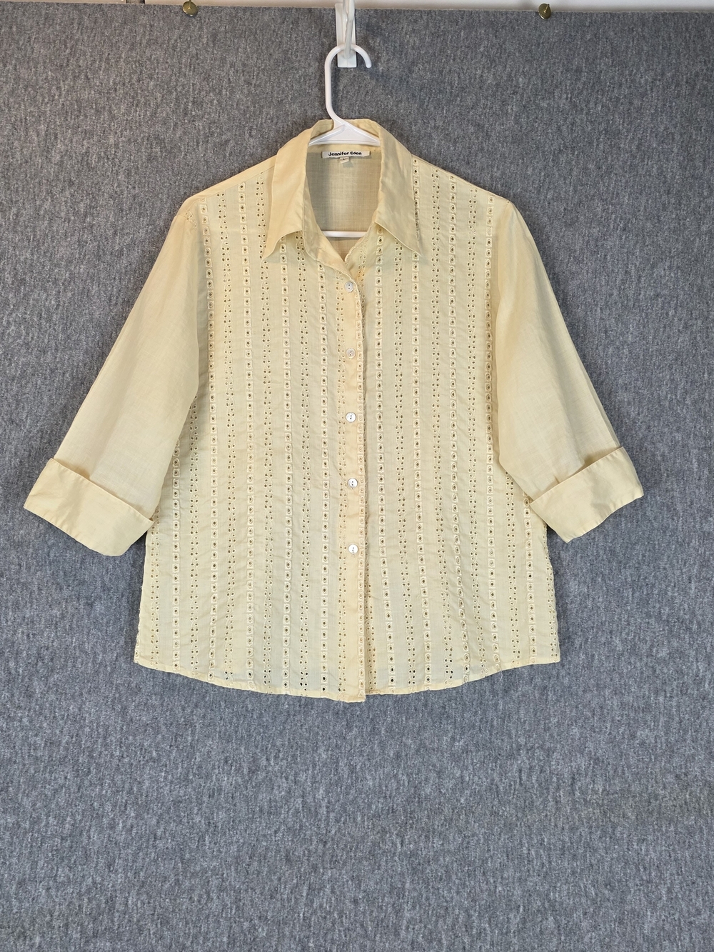 Vintage Jennifer Eden Eyelet Lace Button Up Shirt Yellow Wmn's Lg
